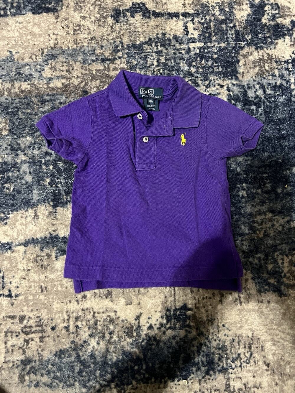 Size 12months- VTG Polo Ralph Lauren Purple Lime Green Joker Cotton Logo Shirt